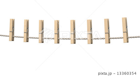 Clothespins on rope isolated on white background Clothespins on rope isolated on white background 13360354