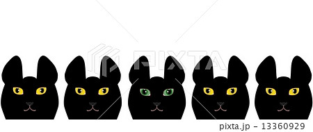 黄色い目の黒猫と緑の目の黒猫のイラスト素材