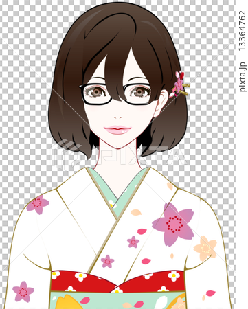 眼鏡の着物女性 微笑むのイラスト素材 [13364762] - PIXTA