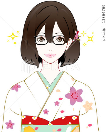 眼鏡の着物女性 期待のイラスト素材 [13364769] - PIXTA