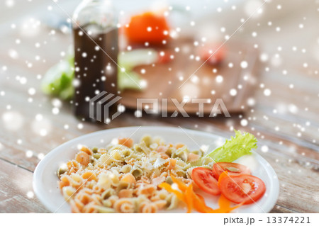 close up of pasta meal on plate 13374221