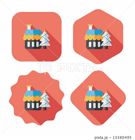 Xmas tree and house flat icon with long shadow,eps10 13380495