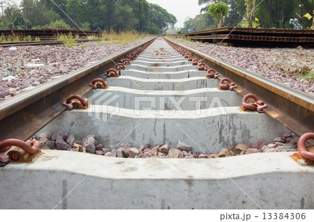 Close up railway tracks in thailand 13384306