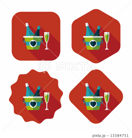 Valentine's day champagne flat icon with long shadow,eps10 13384751