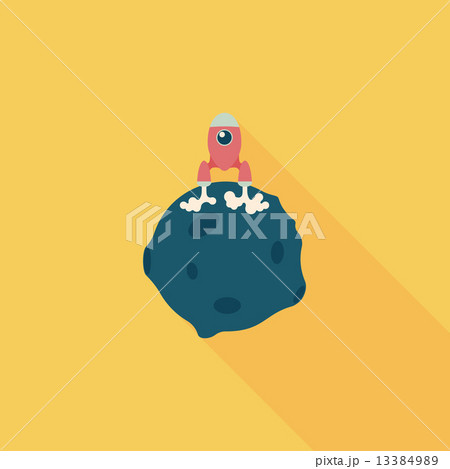 Space planet and space ship flat icon with long shadow,eps10 13384989