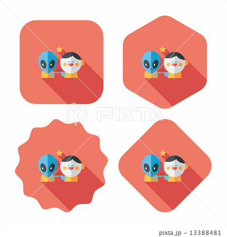 Space alien and boy friendship flat icon with long shadow,eps10 13388481