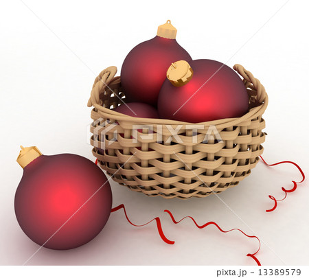 glass Christmas balls in a wicker basket on a white background 13389579