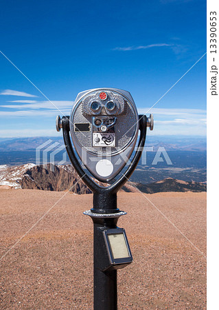 coin operated telescope on the top of Pike peak summit, Colorado 13390653