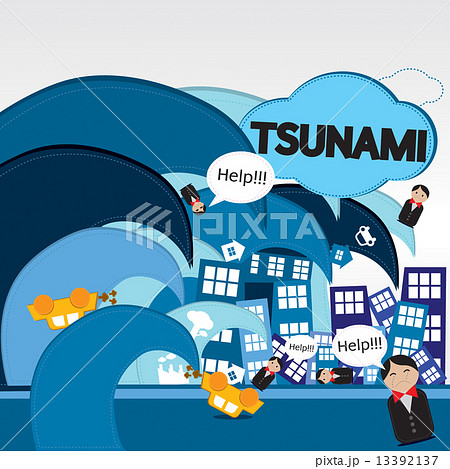Giant wave attacks the town illustration vector. Giant wave attacks the town illustration vector. 13392137