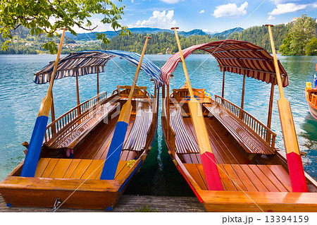 Traditional wooden boats on lake Bled, Slovenia. Traditional wooden boats on lake Bled, Slovenia. 13394159