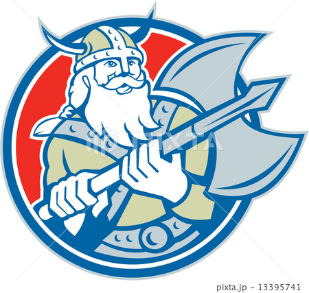 Viking Raider Barbarian Warrior Axe Circle Retro 13395741