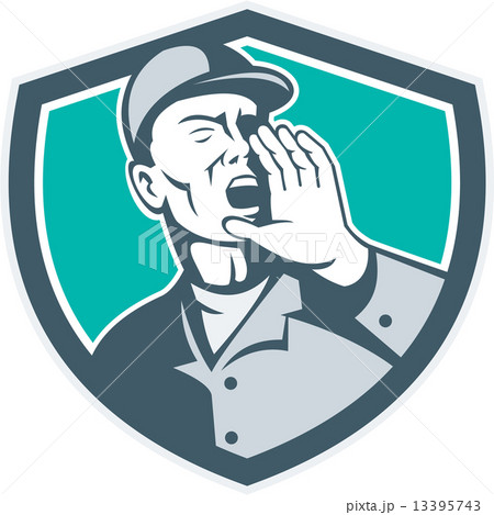 Worker Shouting With Hand in Mouth Shield Worker Shouting With Hand in Mouth Shield 13395743