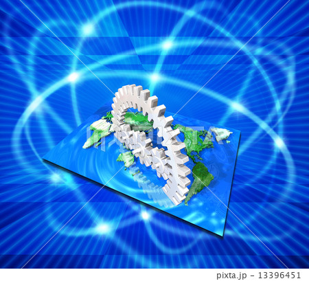 世界地図と歯車 13396451