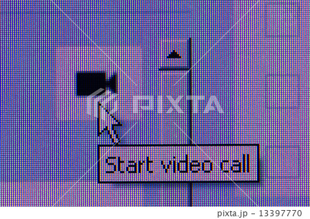click video call button. Macro screen view of old monitor 13397770
