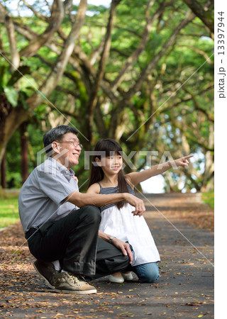Chinese granddaughter and grandfather in the park Chinese granddaughter and grandfather in the park 13397944