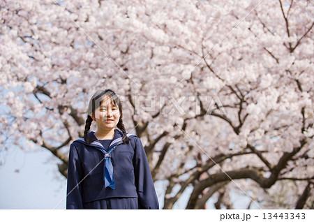 女子中学生と桜 13443343