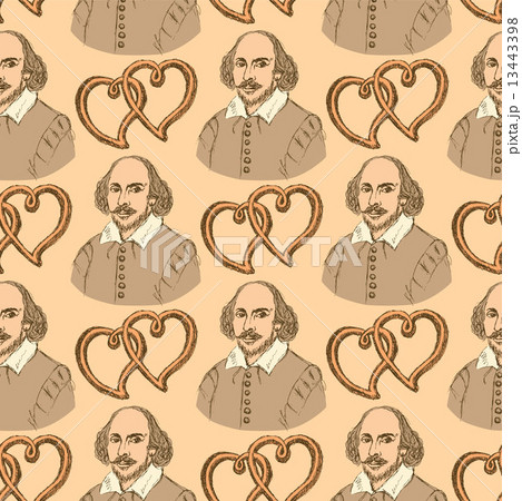 Sketch Shakespeare and hearts in vintage style Sketch Shakespeare and hearts in vintage style 13443398