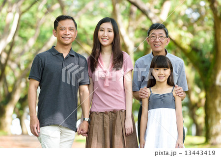3 generation of 1 chinese family in a park 3 generation of 1 chinese family in a park 13443419
