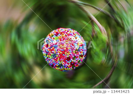 Christmas decoration on the spinning forest background  13443425