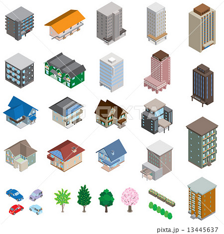 様々な建物 立体図のイラスト素材