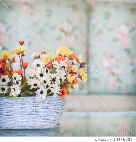 flowers in basket vase 13446809