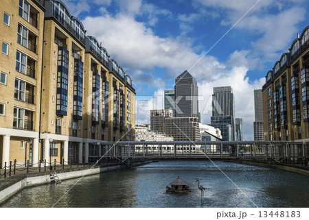 Early evening view of Canary Wharf London taken from the opposit 13448183