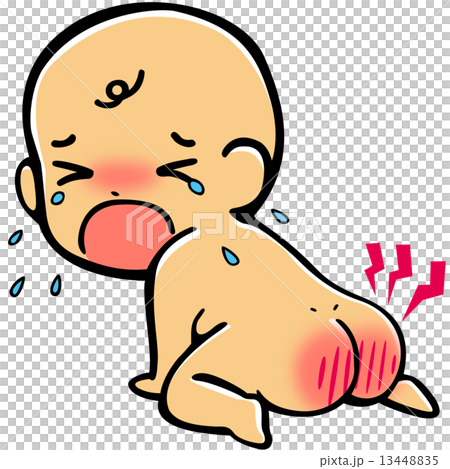 オムツかぶれの赤ちゃんのイラスト素材