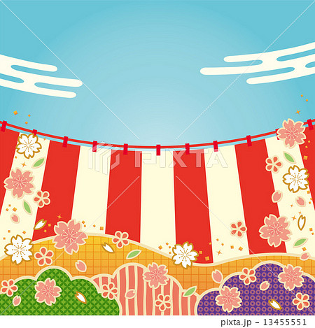 背景素材 紅白幕 桜風景イメージ 青空背景 のイラスト素材