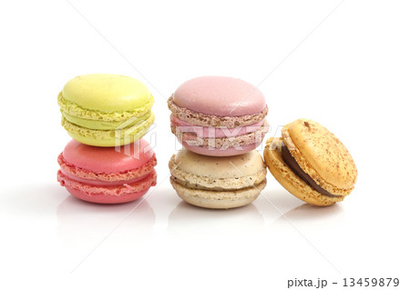 Colorful Macaron in close up isolated on white background 13459879
