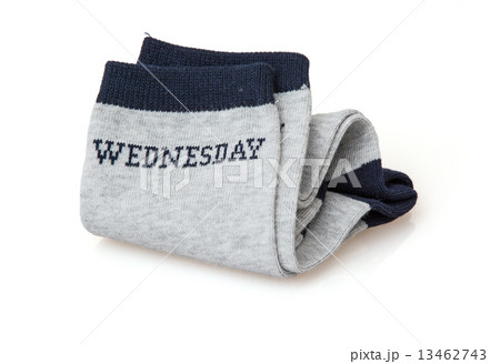 Isolated trendy wool socks with inscription WEDNESDAY 13462743