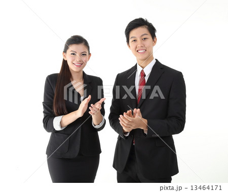 Man woman clapping cheering look forward Man woman clapping cheering look forward 13464171