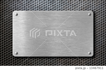 brushed steel metal plate background with rivets 13467911