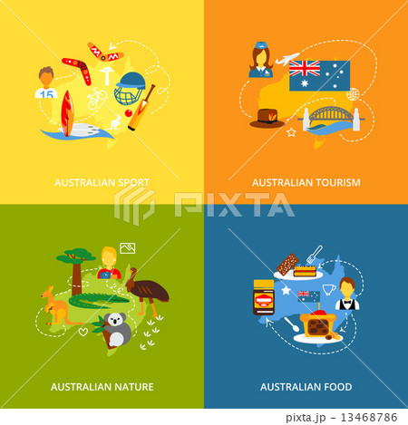 Australia icons set flat 13468786