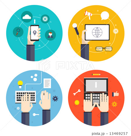 Hand holding objects flat set Hand holding objects flat set 13469257