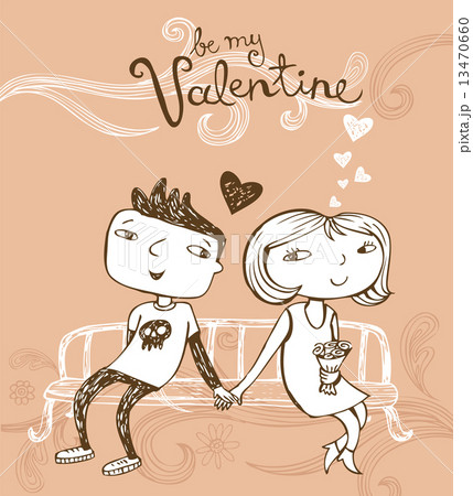 Cute cartoon couple on a bench Cute cartoon couple on a bench 13470660
