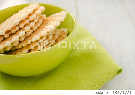 Waffles in the green bowl closeup 13471721