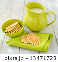Waffles with jug of milk 13471723