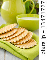 Waffles on a green table napkin 13471727