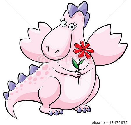 Cute pink dragon with flower 13472835