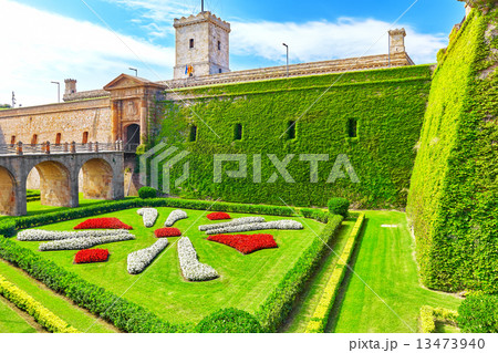 View of Castillo de Montjuic  on mountain Montjuic in  Barcelona 13473940