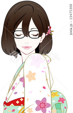 眼鏡の着物女性　目を閉じる 13475300