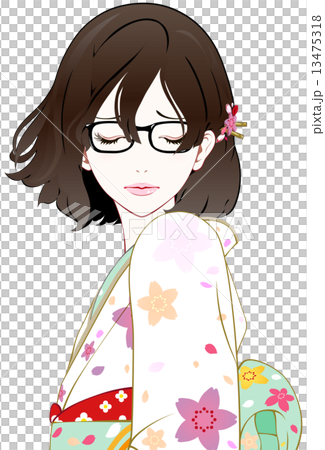 眼鏡の着物女性 風 悲しむのイラスト素材 [13475318] - PIXTA