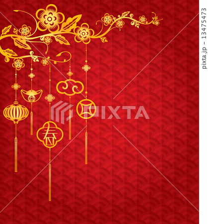 Chinese New Year Background with golden decoration 13475473