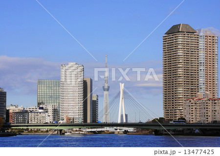 1月都市の風景・街並み659東京スカイツリーと佃大橋 1月都市の風景・街並み659東京スカイツリーと佃大橋 13477425