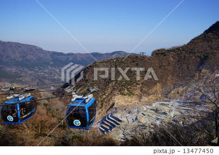 1月風景・箱根07大涌谷とゴンドラ 13477450