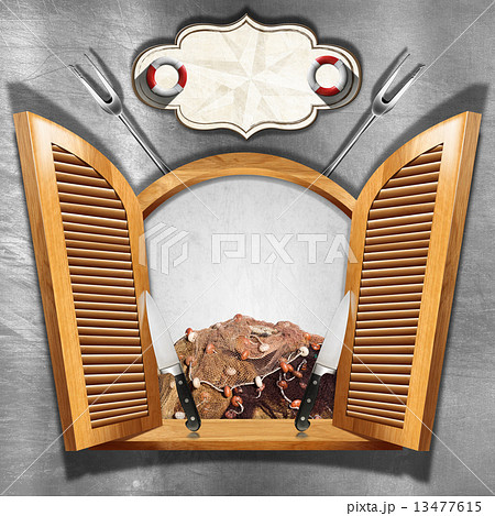 Seafood Menu on Wooden Window 13477615