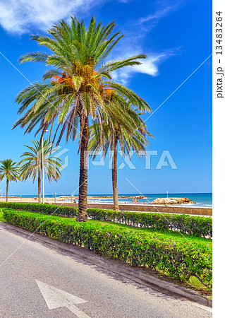Seafront, beach,coast in Spain. Suburb of Barcelona, Catalonia 13483264