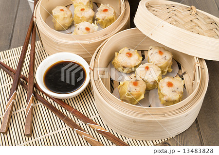 Siu Mai - Chinese pork and shrimp dumplings in bamboo steamers  Siu Mai - Chinese pork and shrimp dumplings in bamboo steamers  13483828