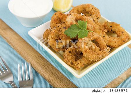 Salt & Pepper Calamari - Fried breaded squid rings & garlic mayo Salt & Pepper Calamari - Fried breaded squid rings & garlic mayo 13483971