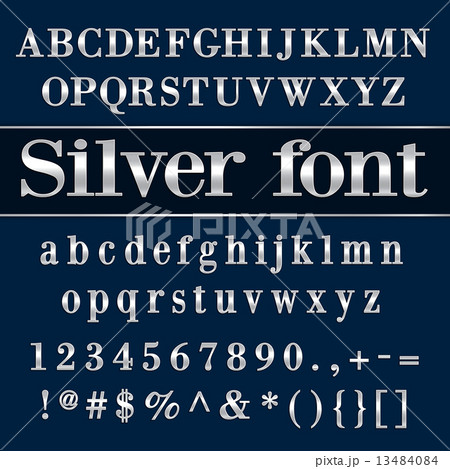 Vector silver coated alphabet letters and digits on blue background Vector silver coated alphabet letters and digits on blue background 13484084